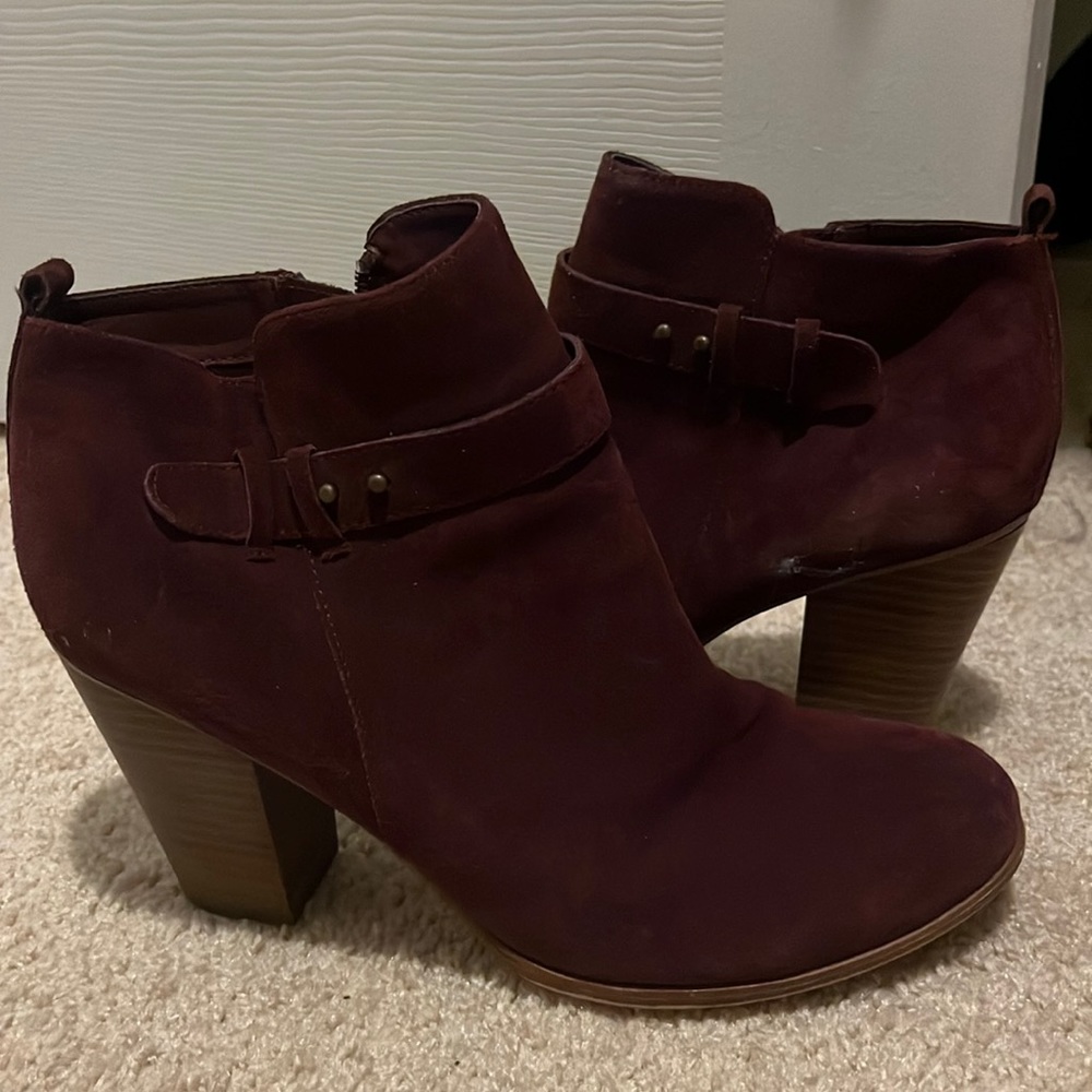Maroon suede booties with 2 inches heal.
